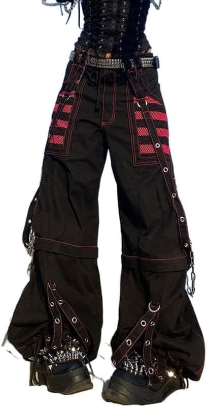 Women Y2k Pants Goth Punk Emo Pants Baggy Bell Bottom Jeans Y2k Wide Leg Jeans Harajuku Grunge Pants Hip Hop Clothes